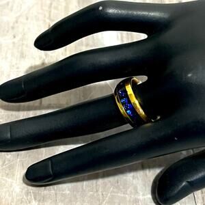 Men’s tungsten outer space gold dome ring, size 6 1/2